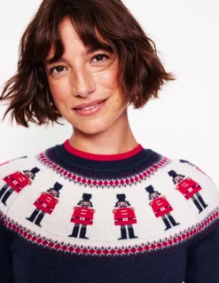 Edie Fair Isle Sweater-Navy, Soldiers-Boden Sale