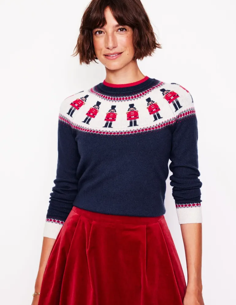Edie Fair Isle Sweater-Navy, Soldiers-Boden Sale