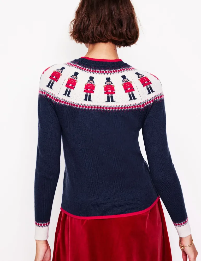 Edie Fair Isle Sweater-Navy, Soldiers-Boden Sale