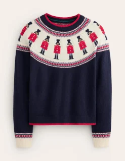 Edie Fair Isle Sweater-Navy, Soldiers-Boden Sale