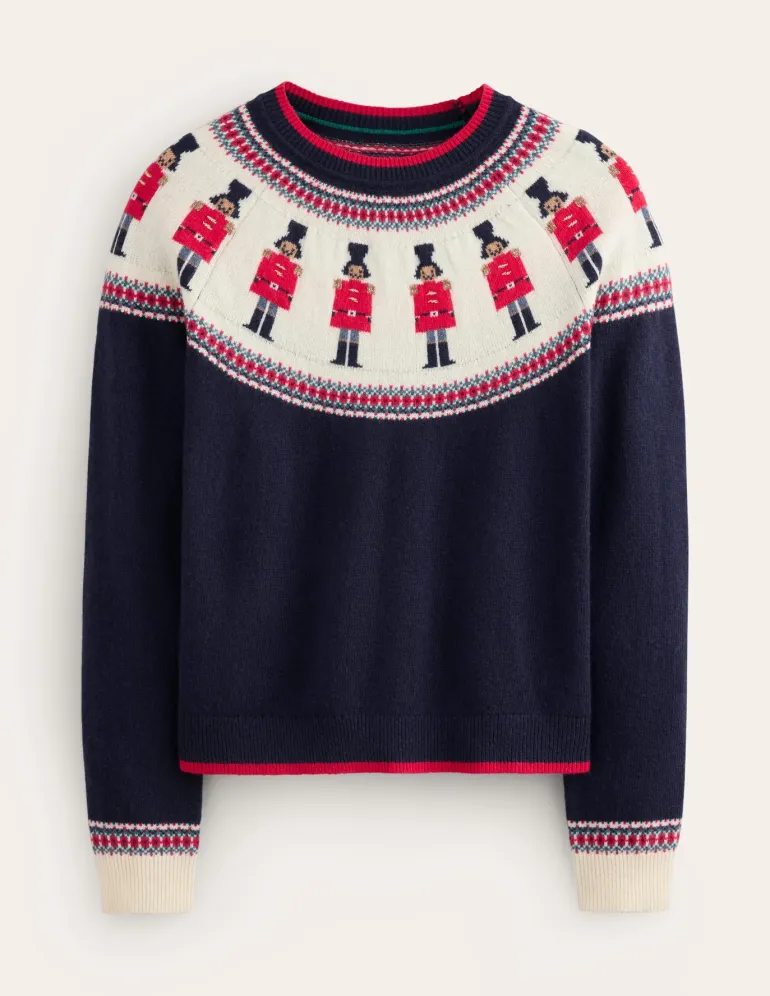 Edie Fair Isle Sweater-Navy, Soldiers-Boden Sale