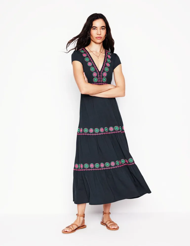 Elara Embroidered Jersey Dress--Boden Shop