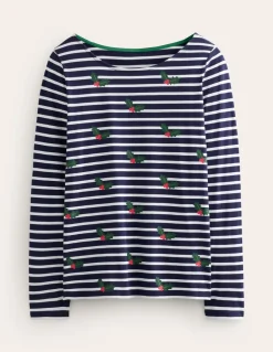 Ella Long Sleeve Breton -Navy, Holly Stripe-Boden Online