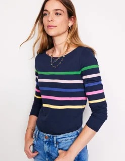 Ella Long Sleeve Breton-French Navy and Rainbow-Boden Best