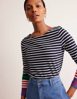 Ella Long Sleeve Breton-French Navy, Ivory Multi Cuff-Boden Best