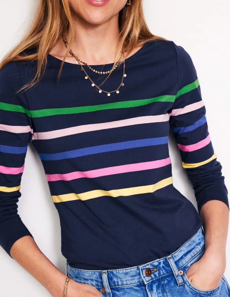 Ella Long Sleeve Breton-French Navy and Rainbow-Boden Best