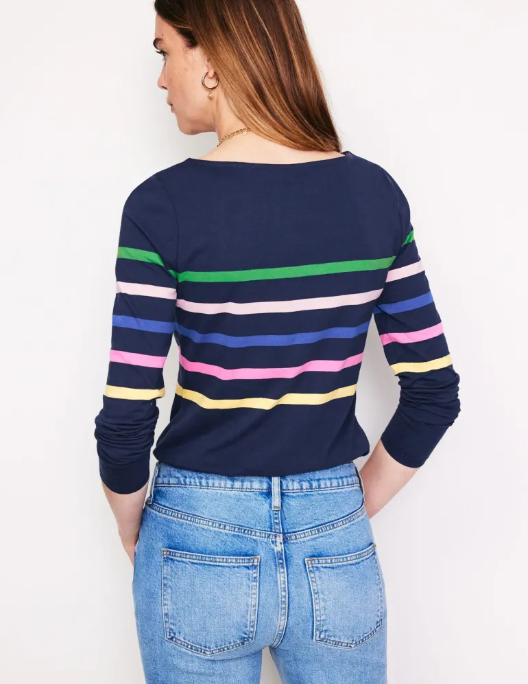 Ella Long Sleeve Breton-French Navy and Rainbow-Boden Best