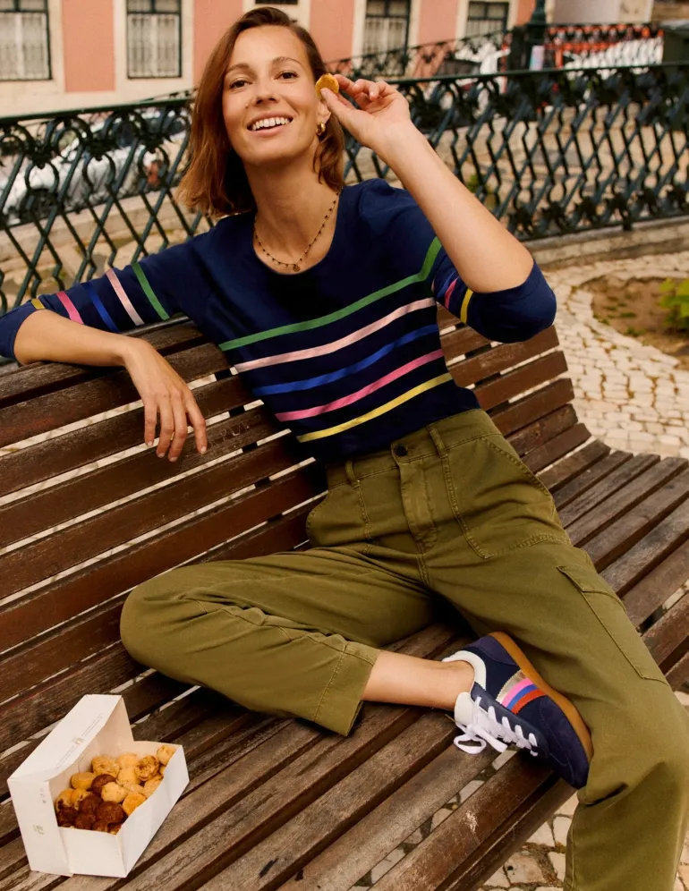 Ella Long Sleeve Breton-French Navy and Rainbow-Boden Best