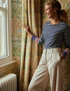 Ella Long Sleeve Breton-French Navy, Ivory Multi Cuff-Boden Best