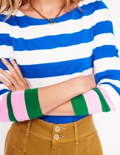 Ella Long Sleeve Breton-Gallery Blue, Emerald Cuff-Boden Sale