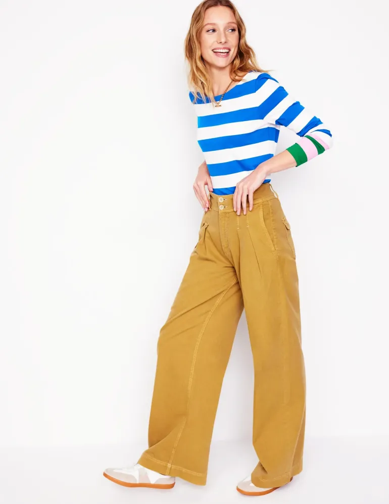 Ella Long Sleeve Breton-Gallery Blue, Emerald Cuff-Boden Sale