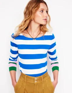 Ella Long Sleeve Breton-Gallery Blue, Emerald Cuff-Boden Sale