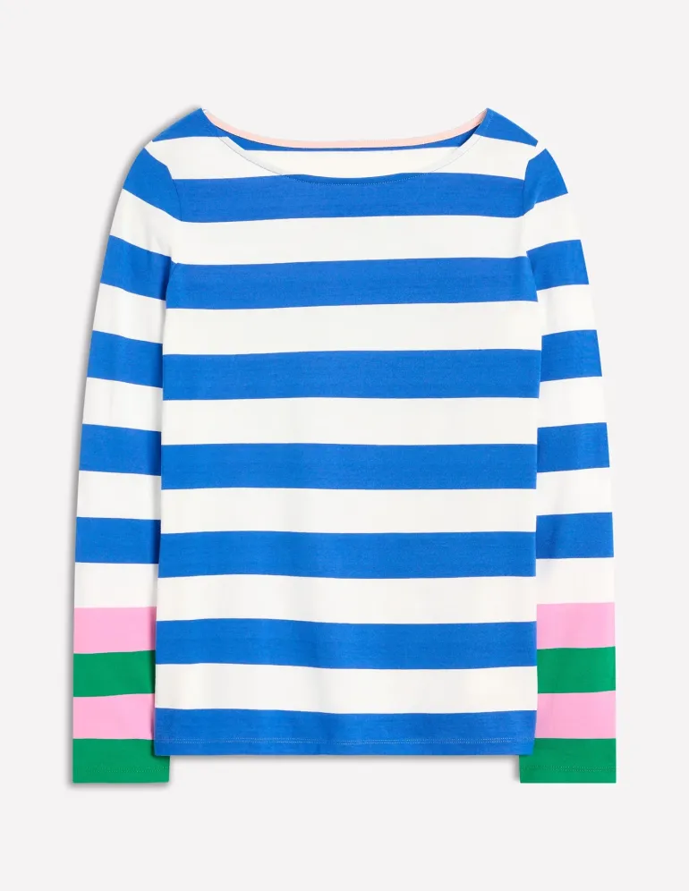 Ella Long Sleeve Breton-Gallery Blue, Emerald Cuff-Boden Sale