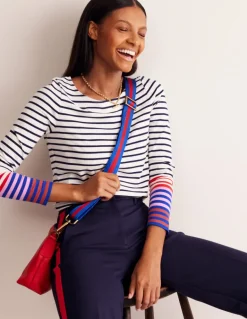 Ella Long Sleeve Breton-Ivory, French Navy Multi Cuff-Boden Fashion
