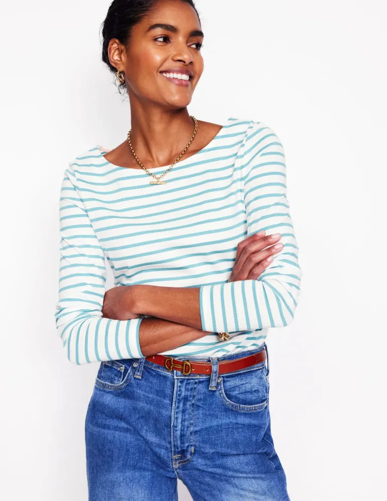 Ella Long Sleeve Breton-Ivory, Duck Egg Blue-Boden Online