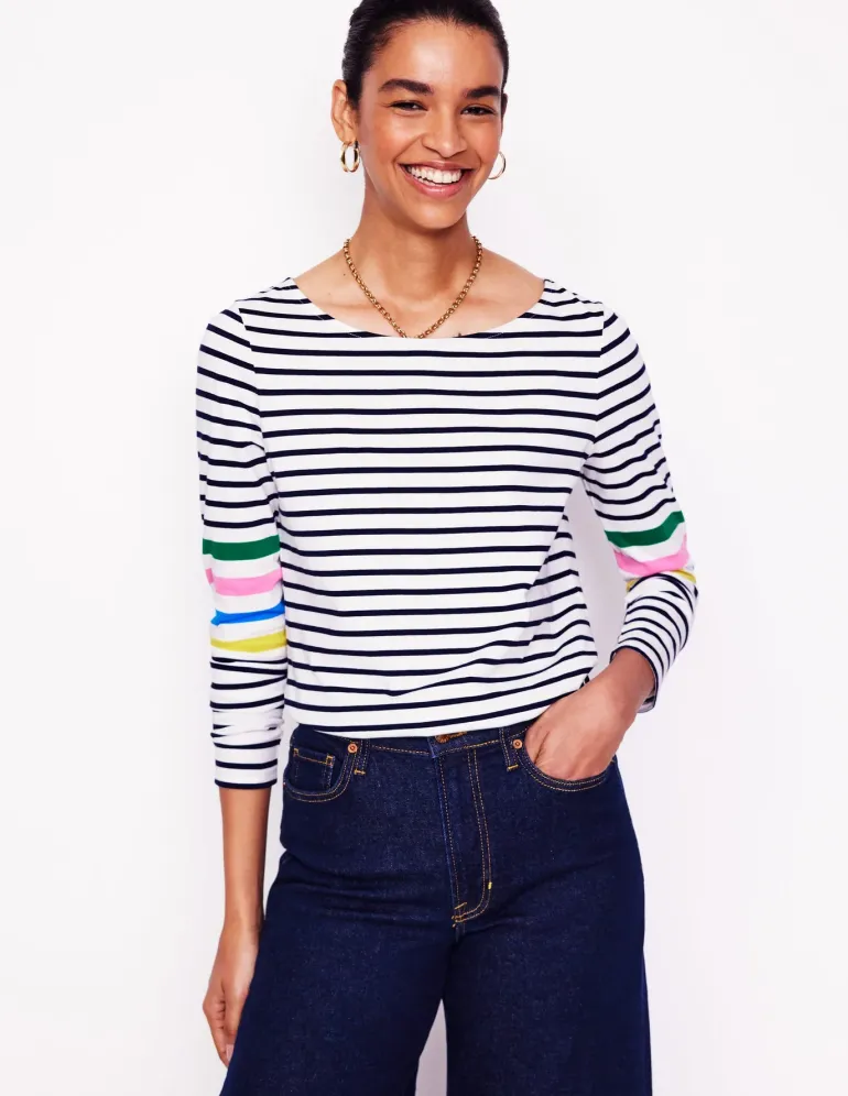 Ella Long Sleeve Breton-Ivory Multi Arm Placement-Boden Discount