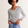 Ella Long Sleeve Breton-Ivory, Navy-Boden Cheap