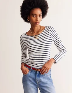 Ella Long Sleeve Breton-Ivory, Navy-Boden Cheap