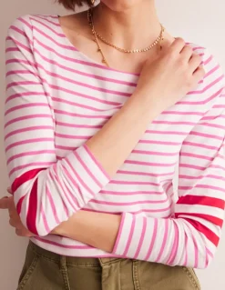 Ella Long Sleeve Breton-Ivory, Red and Party Pink-Boden Shop