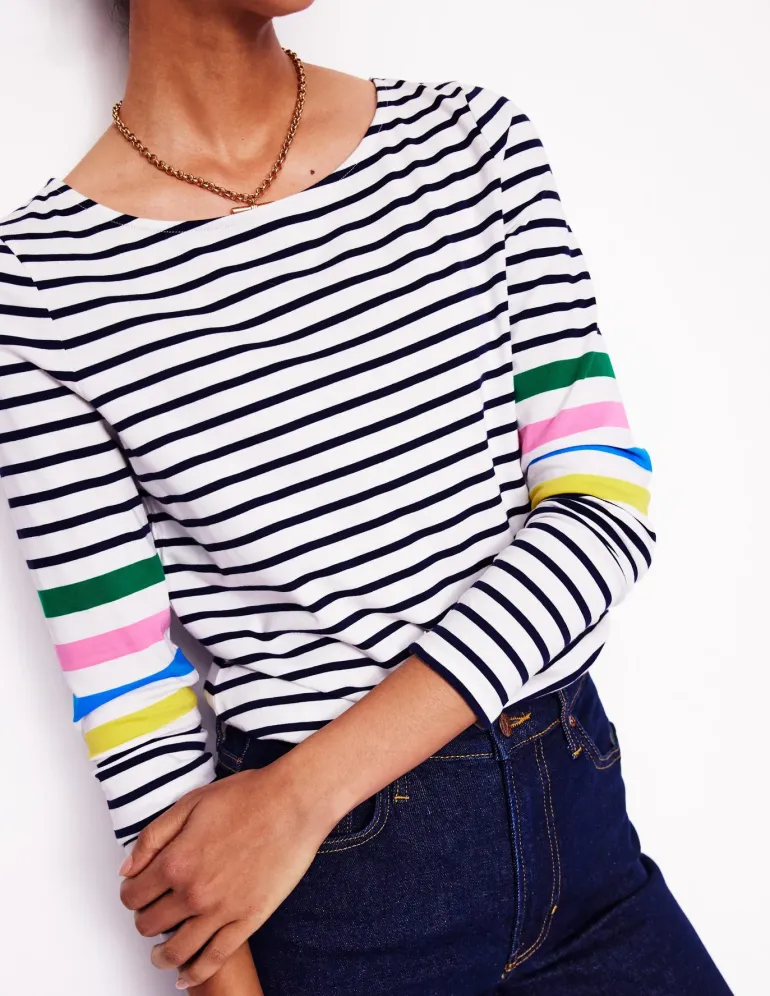 Ella Long Sleeve Breton-Ivory Multi Arm Placement-Boden Discount