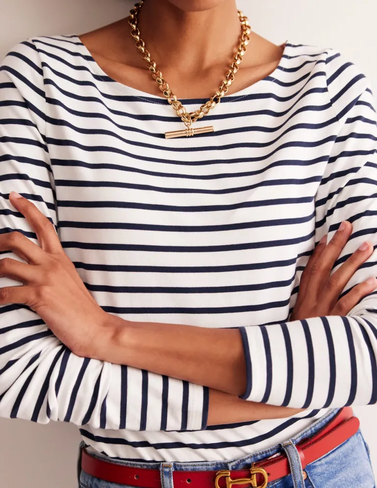 Ella Long Sleeve Breton-Ivory, Navy-Boden Cheap