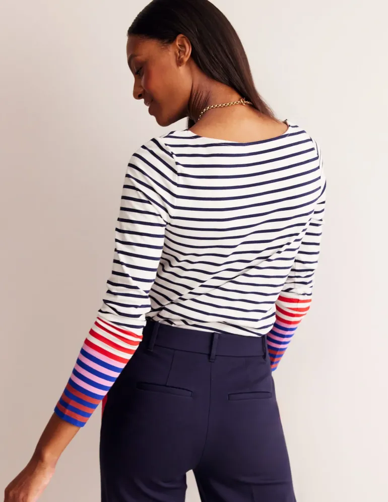 Ella Long Sleeve Breton-Ivory, French Navy Multi Cuff-Boden Fashion