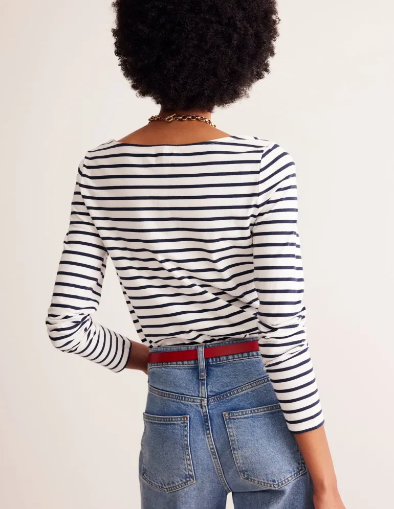 Ella Long Sleeve Breton-Ivory, Navy-Boden Cheap