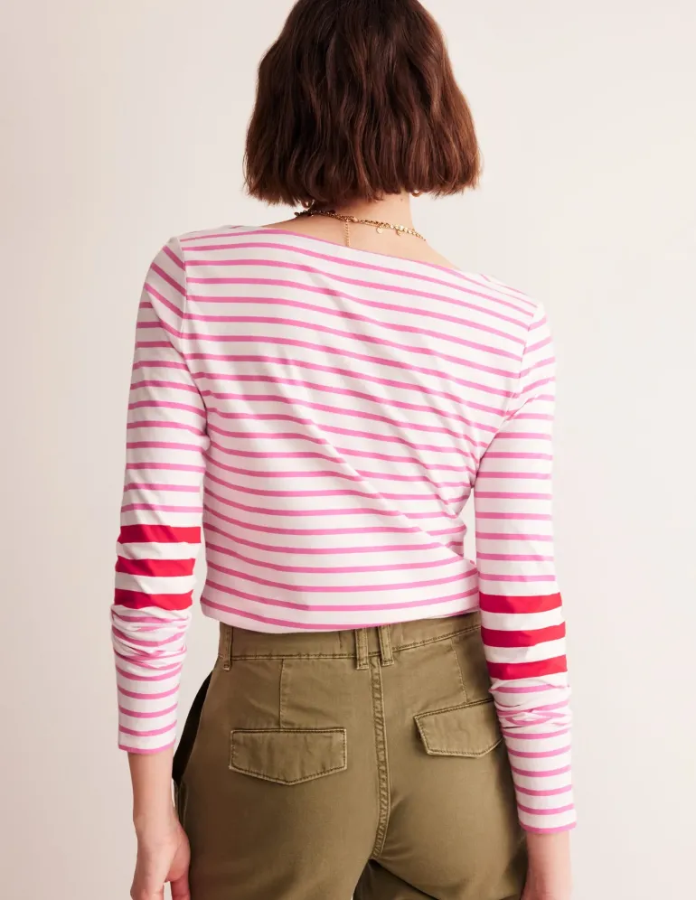 Ella Long Sleeve Breton-Ivory, Red and Party Pink-Boden Shop