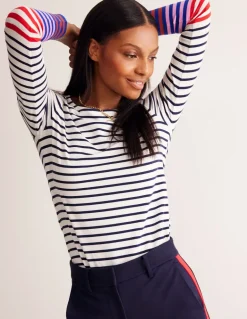 Ella Long Sleeve Breton-Ivory, French Navy Multi Cuff-Boden Fashion