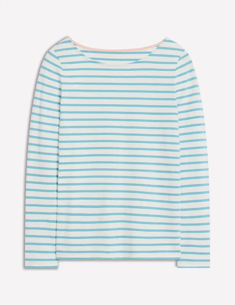 Ella Long Sleeve Breton-Ivory, Duck Egg Blue-Boden Online