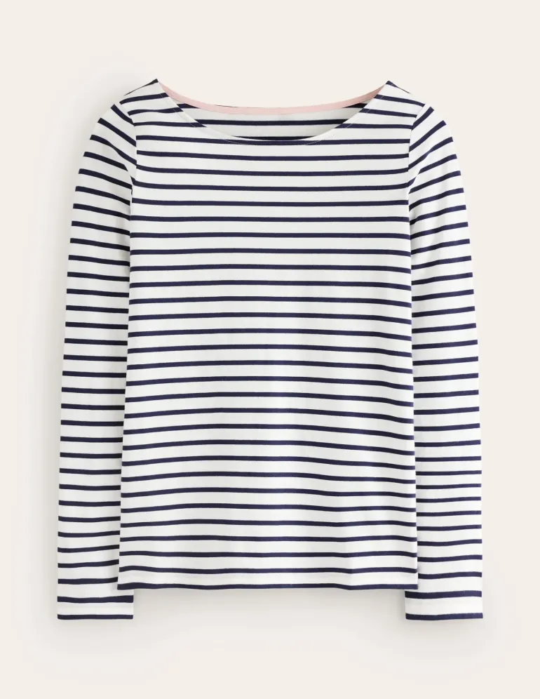 Ella Long Sleeve Breton-Ivory, Navy-Boden Cheap