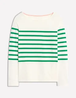 Ella Long Sleeve Breton-Ivory, Rich Emerald-Boden Sale