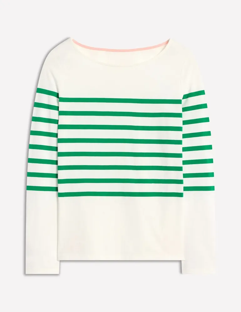 Ella Long Sleeve Breton-Ivory, Rich Emerald-Boden Sale