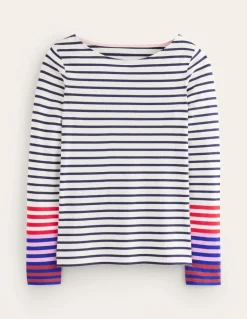 Ella Long Sleeve Breton-Ivory, French Navy Multi Cuff-Boden Fashion