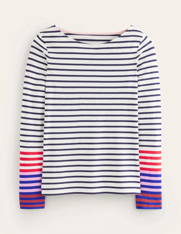 Ella Long Sleeve Breton-Ivory, French Navy Multi Cuff-Boden Fashion