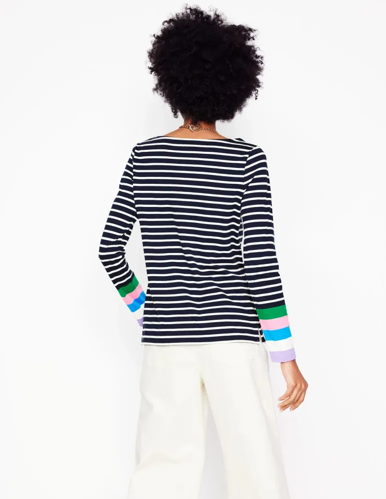 Ella Long Sleeve Breton-Navy Multi Cuff-Boden Clearance