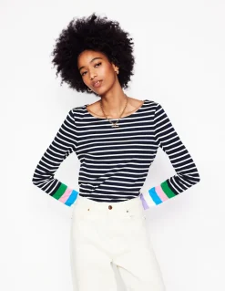Ella Long Sleeve Breton-Navy Multi Cuff-Boden Clearance