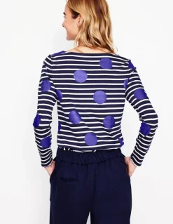 Ella Long Sleeve Breton-Navy, Ivory, Blue Spot-Boden Flash Sale