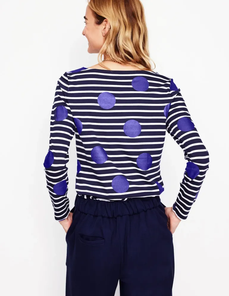 Ella Long Sleeve Breton-Navy, Ivory, Blue Spot-Boden Flash Sale