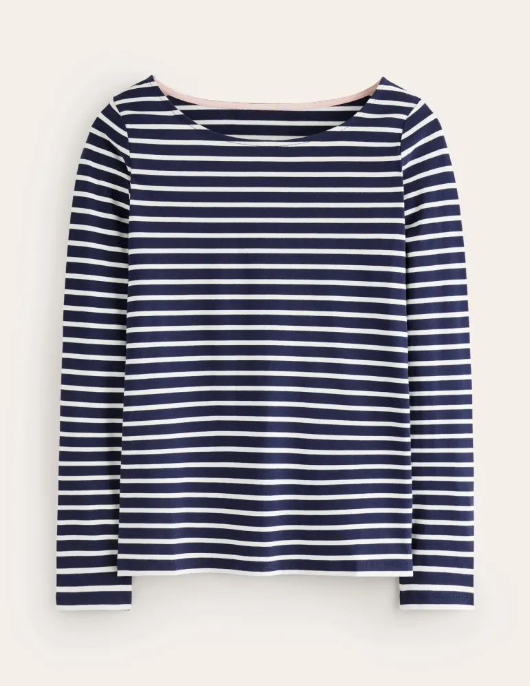 Ella Long Sleeve Breton-Navy, Ivory-Boden Best