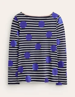 Ella Long Sleeve Breton-Navy, Ivory, Blue Spot-Boden Flash Sale