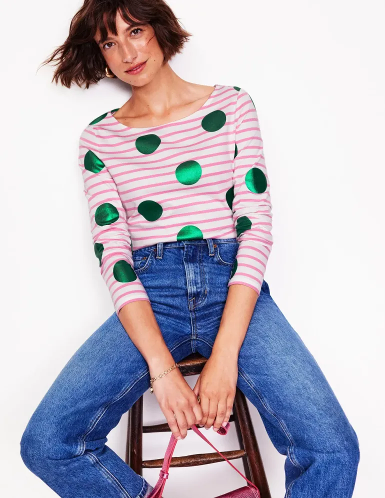 Ella Long Sleeve Breton-Pink, Ivory, Green Spot-Boden Best Sale