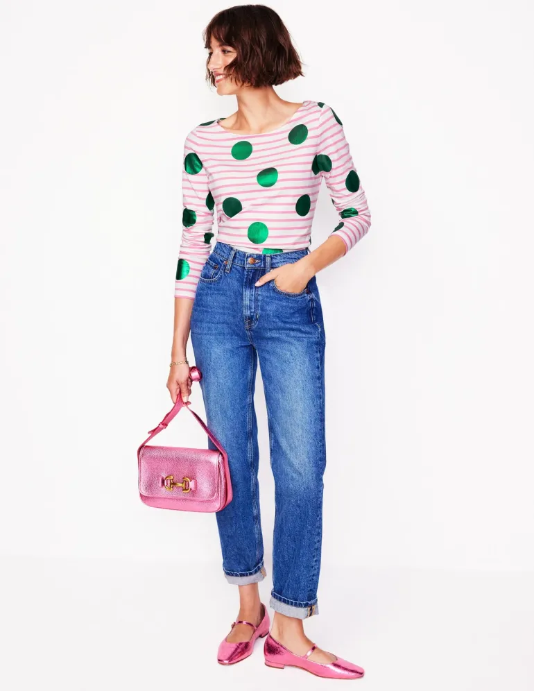 Ella Long Sleeve Breton-Pink, Ivory, Green Spot-Boden Best Sale
