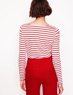 Ella Long Sleeve Breton-Red, Reindeer Stripe-Boden Flash Sale