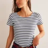 Ella Short Sleeve Breton-Ivory, Navy-Boden Cheap