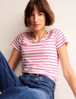 Ella Short Sleeve Breton-Ivory, Pink-Boden Online