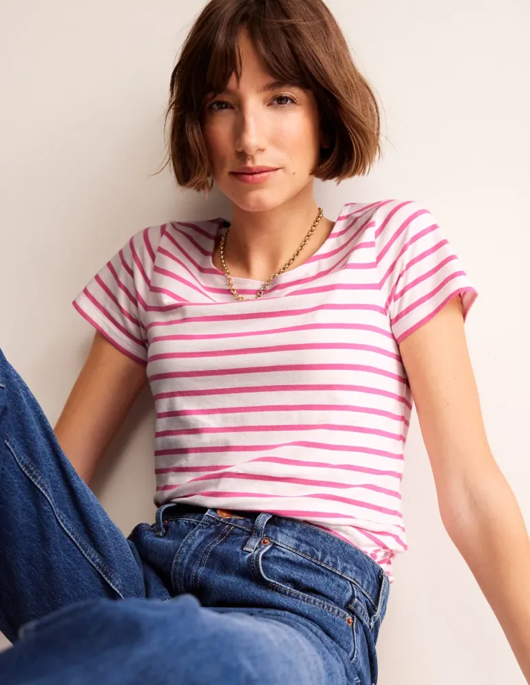 Ella Short Sleeve Breton-Ivory, Pink-Boden Online