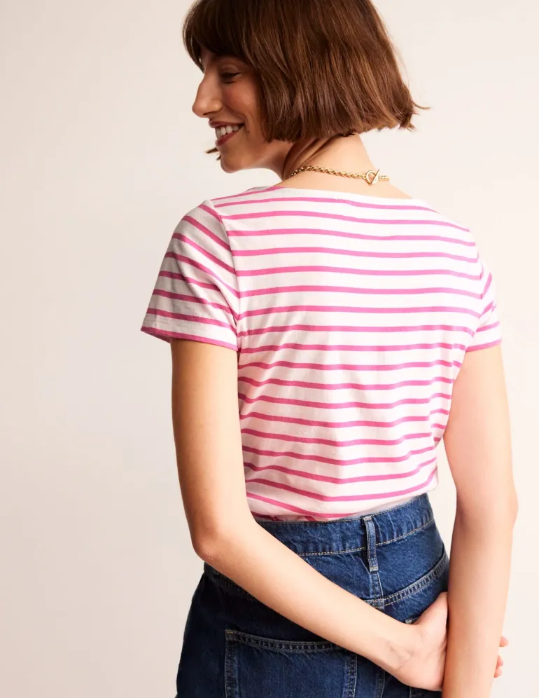 Ella Short Sleeve Breton-Ivory, Pink-Boden Online