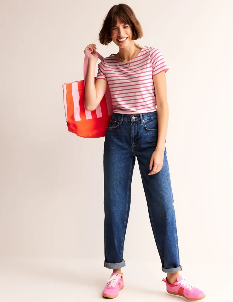 Ella Short Sleeve Breton-Ivory, Pink-Boden Online