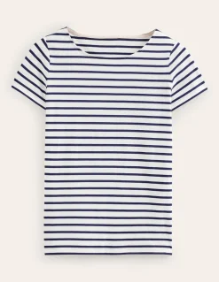 Ella Short Sleeve Breton-Ivory, Navy-Boden Cheap